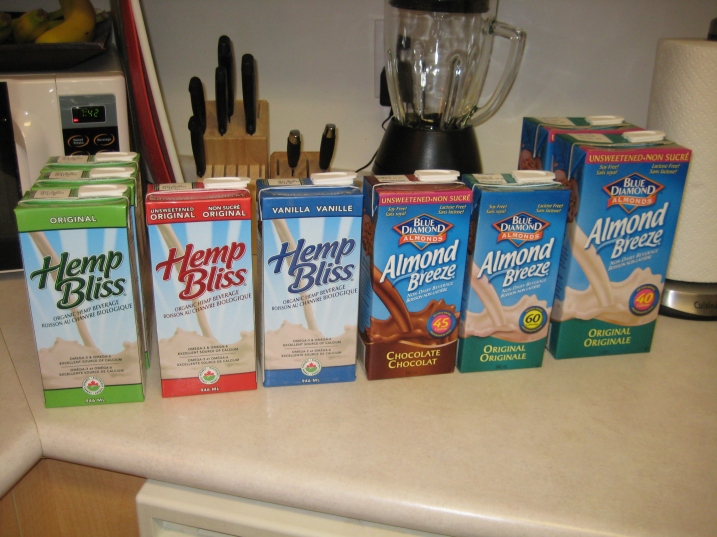 non-dairy hemp and almond milk